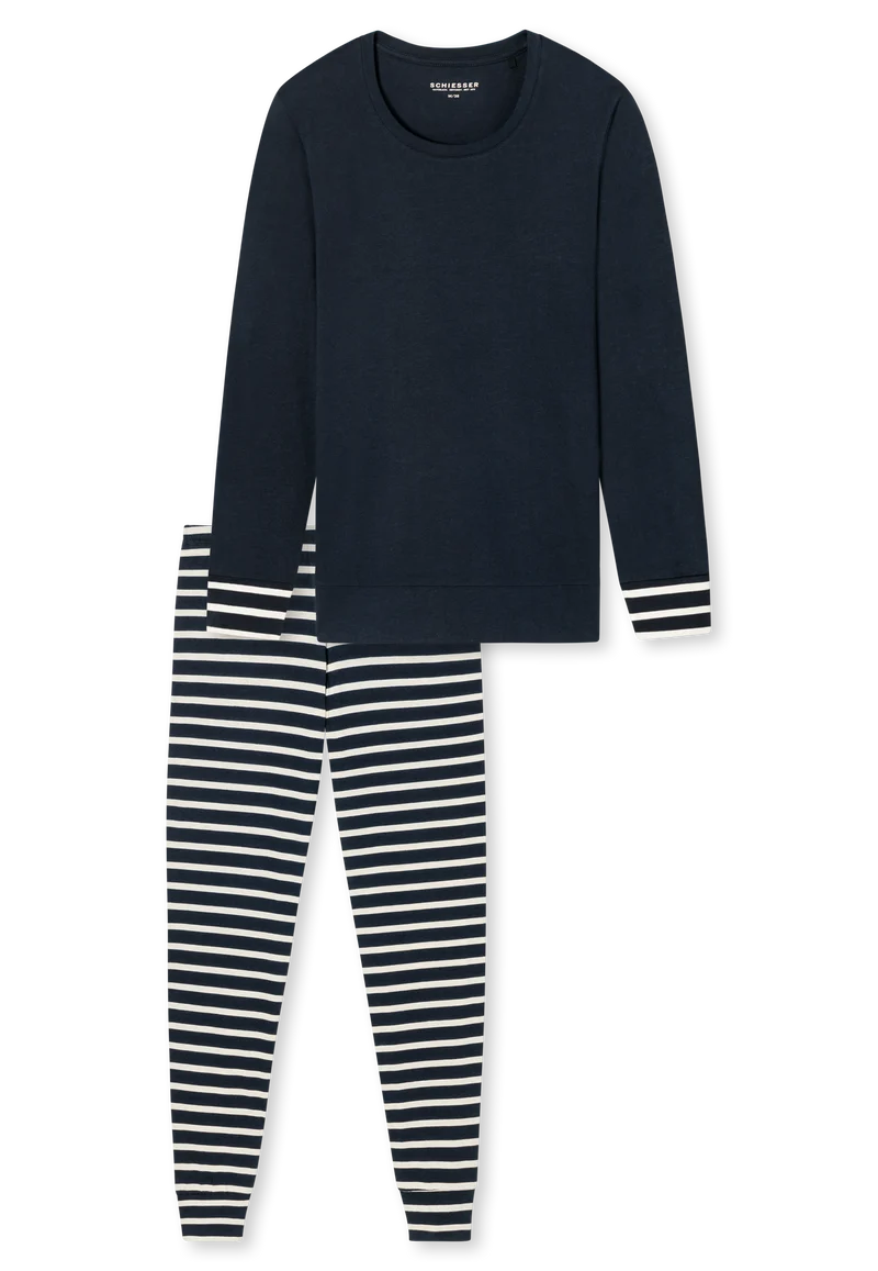 Schlafanzug mit Bündchen Dunkelblau gestreift - Casual Essentials