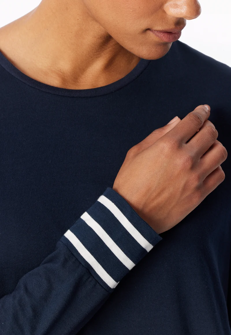 Schlafanzug mit Bündchen Dunkelblau gestreift - Casual Essentials