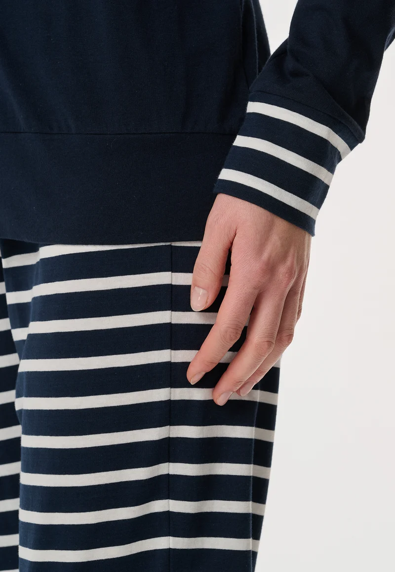 Schlafanzug mit Bündchen Dunkelblau gestreift - Casual Essentials