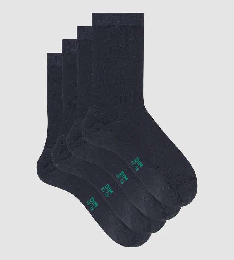 Lot de 2 paires de chaussettes femme en coton bio Bleu Marine Dim Good