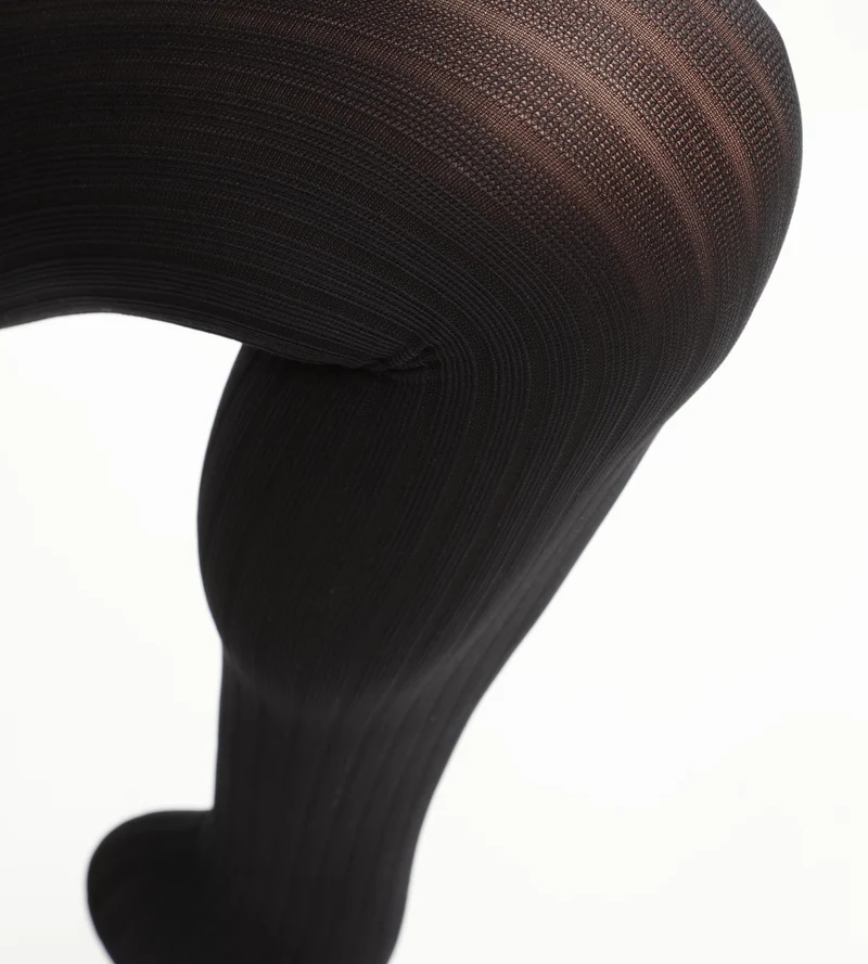 Collant semi-opaque femme à côtes plates Noir Dim Style