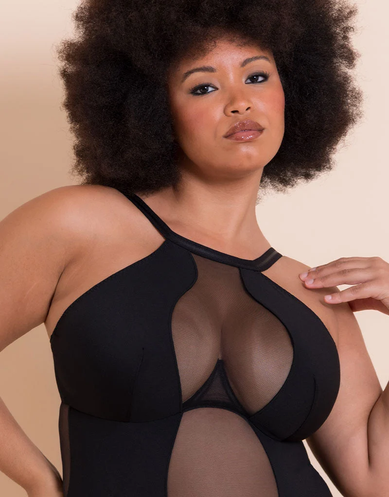 Scantilly Swerve High Neck Wired Bodysuit Black