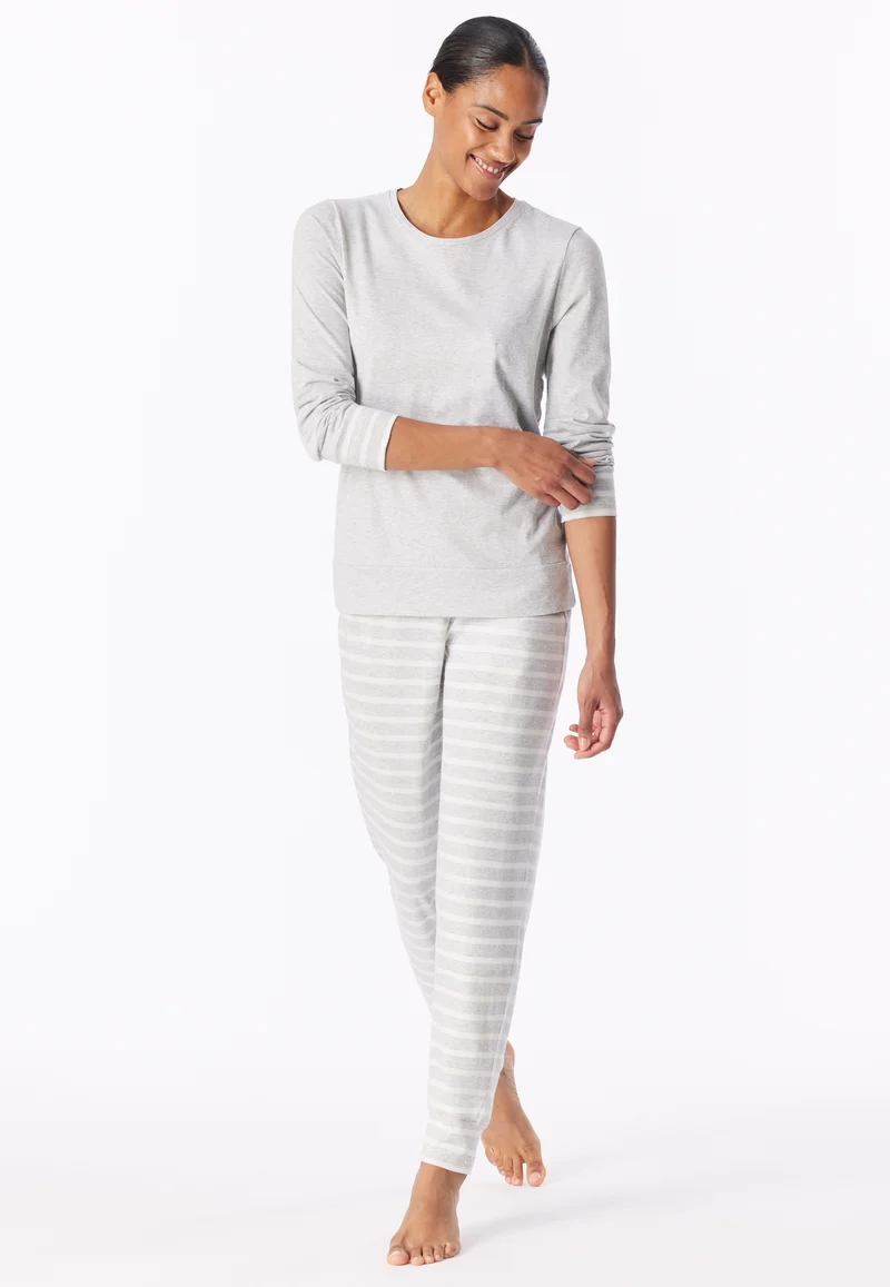 Schlafanzug mit Bündchen Grau gestreift - Casual Essentials