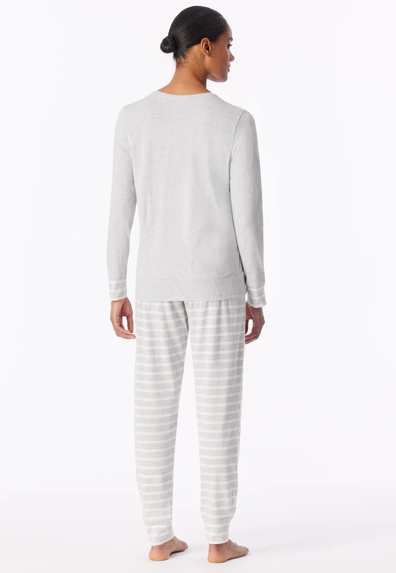 Schlafanzug mit Bündchen Grau gestreift - Casual Essentials