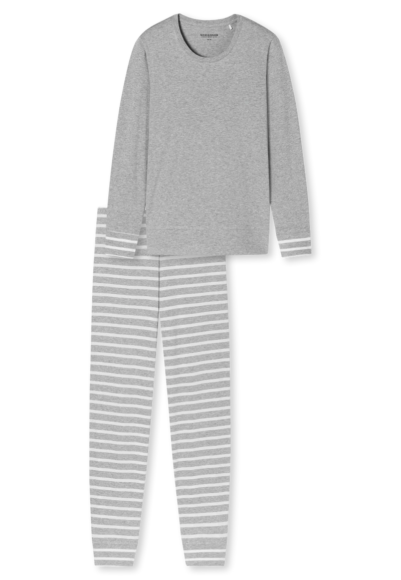 Schlafanzug mit Bündchen Grau gestreift - Casual Essentials