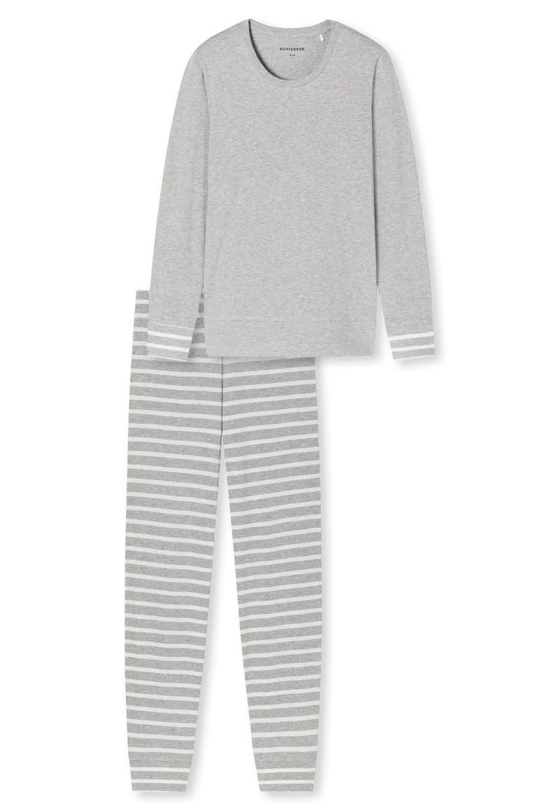 Schlafanzug mit Bündchen Grau gestreift - Casual Essentials