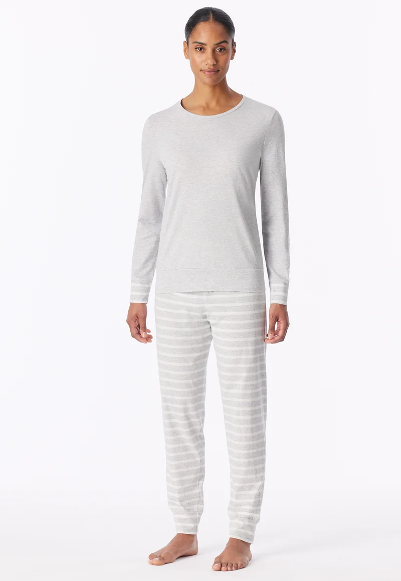 Schlafanzug mit Bündchen Grau gestreift - Casual Essentials