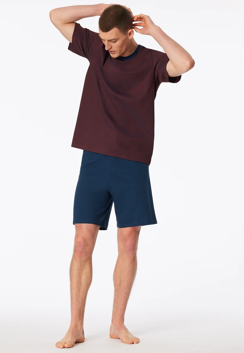 Schlafanzug kurz Bordeaux/Blau - Comfort Essentials
