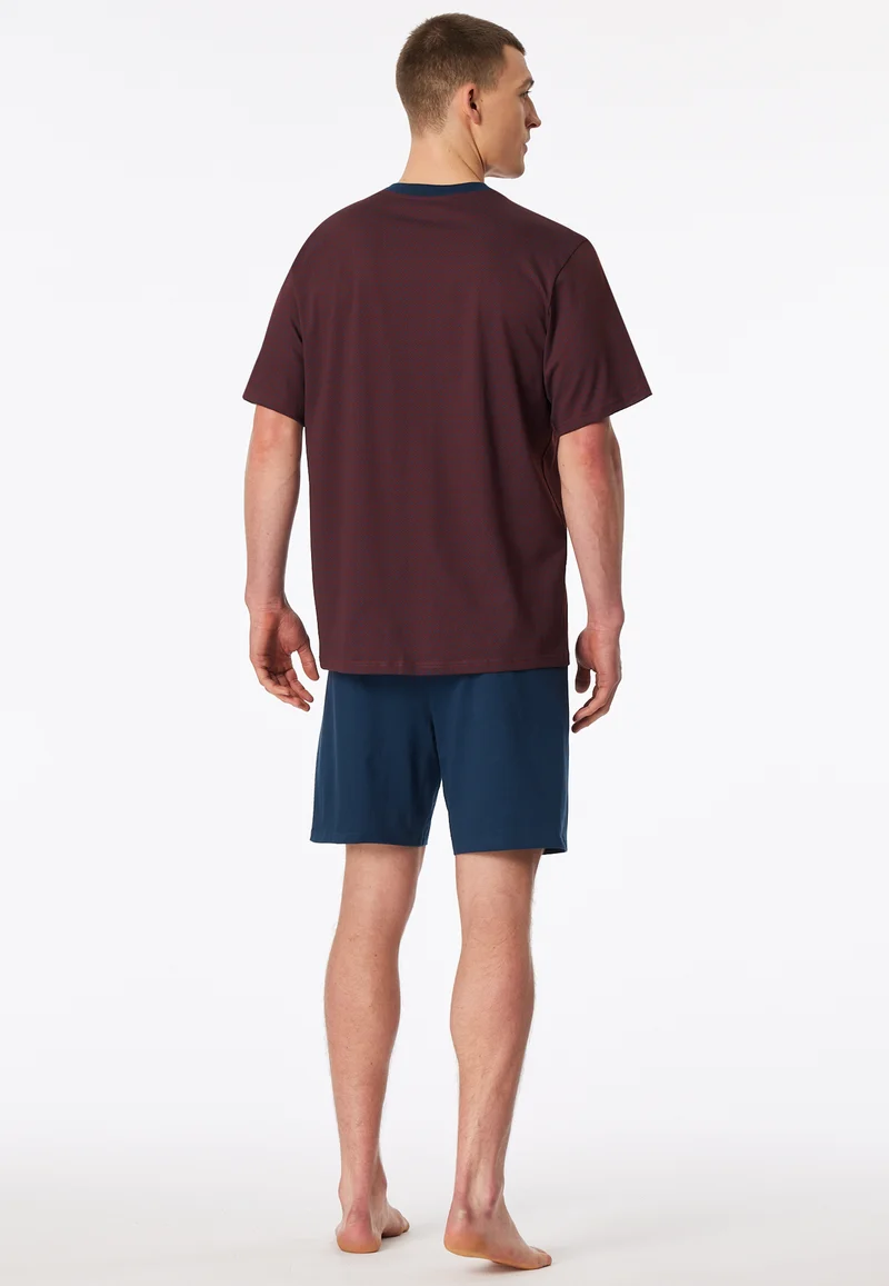 Schlafanzug kurz Bordeaux/Blau - Comfort Essentials