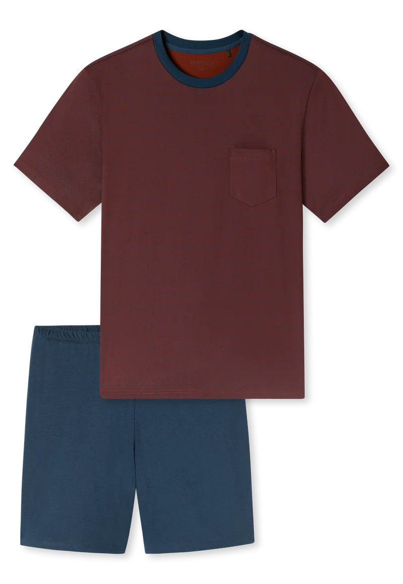 Schlafanzug kurz Bordeaux/Blau - Comfort Essentials