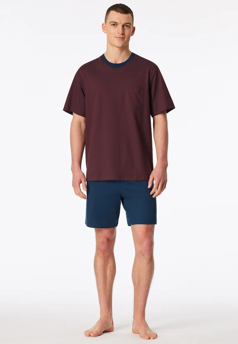 Schlafanzug kurz Bordeaux/Blau - Comfort Essentials