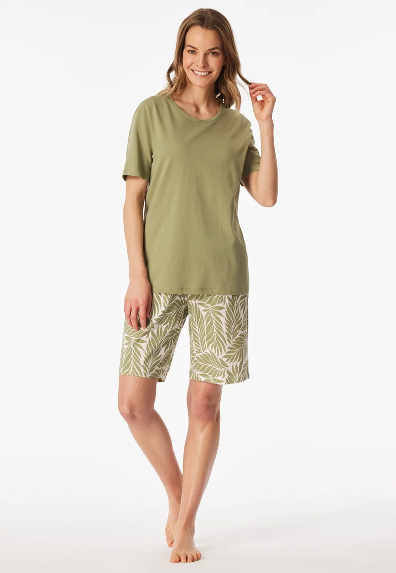 Schlafanzug kurz Khaki/Weiss gemustert - Comfort Essentials