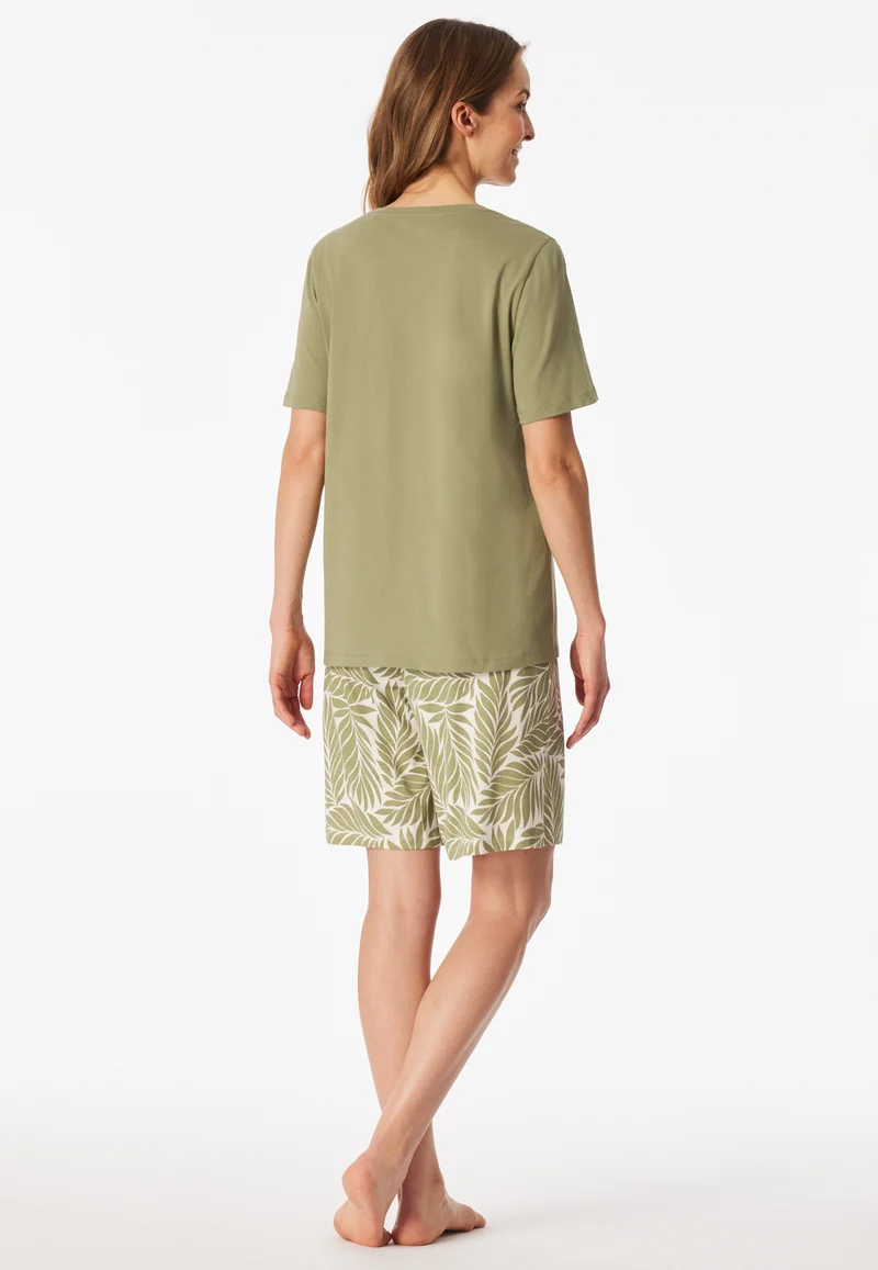 Schlafanzug kurz Khaki/Weiss gemustert - Comfort Essentials