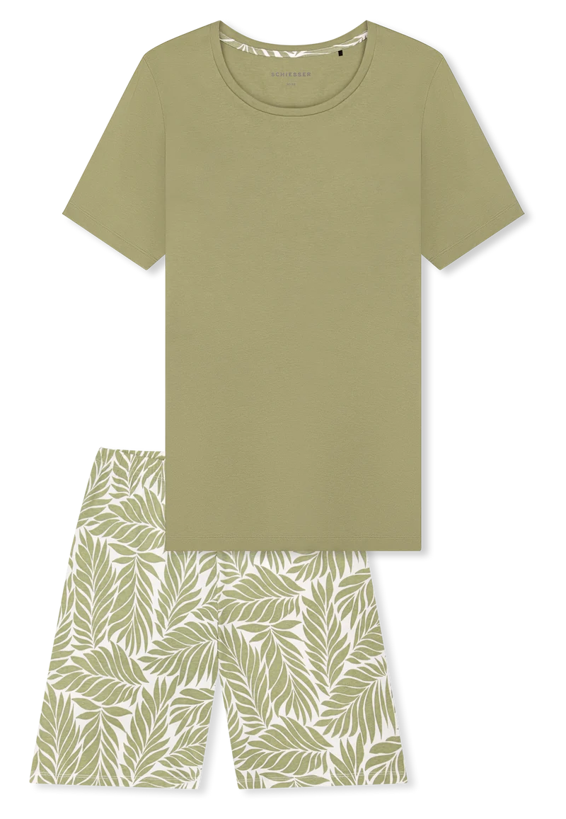 Schlafanzug kurz Khaki/Weiss gemustert - Comfort Essentials