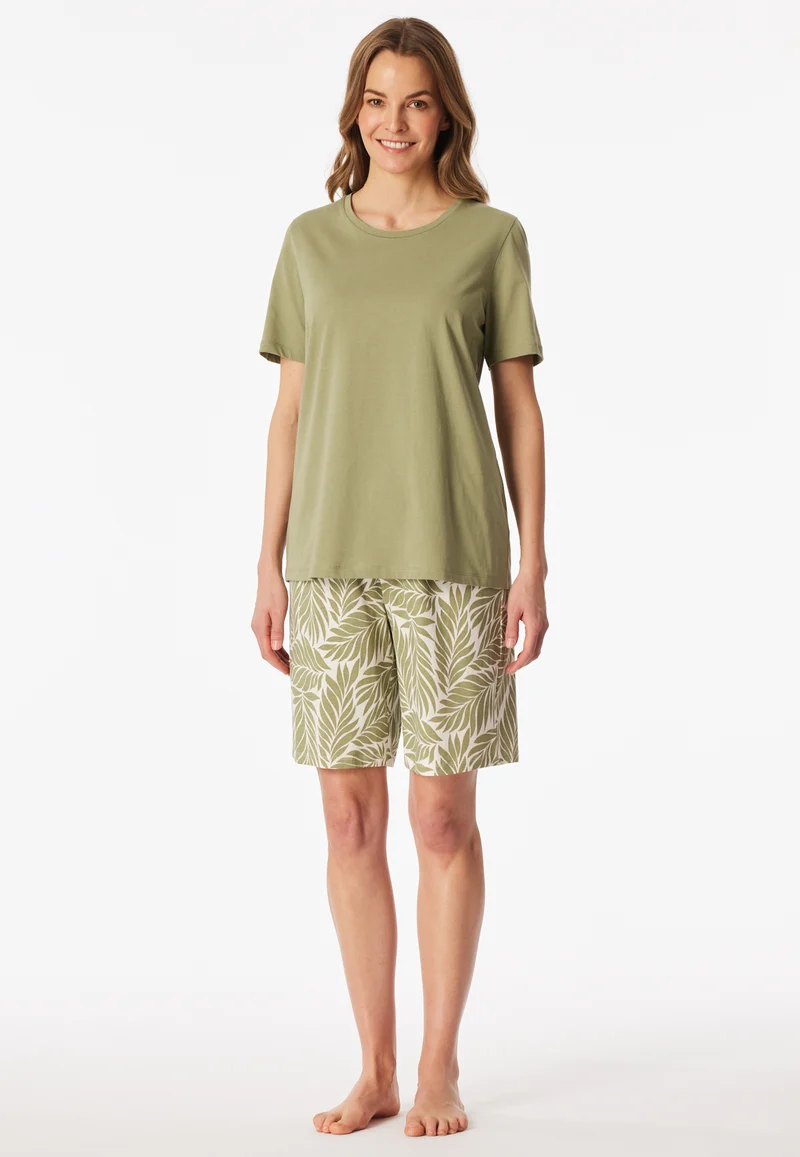 Schlafanzug kurz Khaki/Weiss gemustert - Comfort Essentials