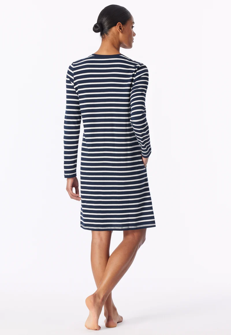 Nachthemd langarm Dunkelblau gestreift - Casual Essentials