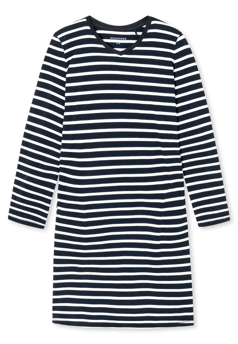 Nachthemd langarm Dunkelblau gestreift - Casual Essentials