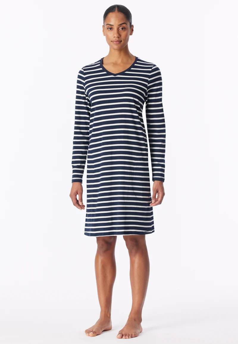 Nachthemd langarm Dunkelblau gestreift - Casual Essentials