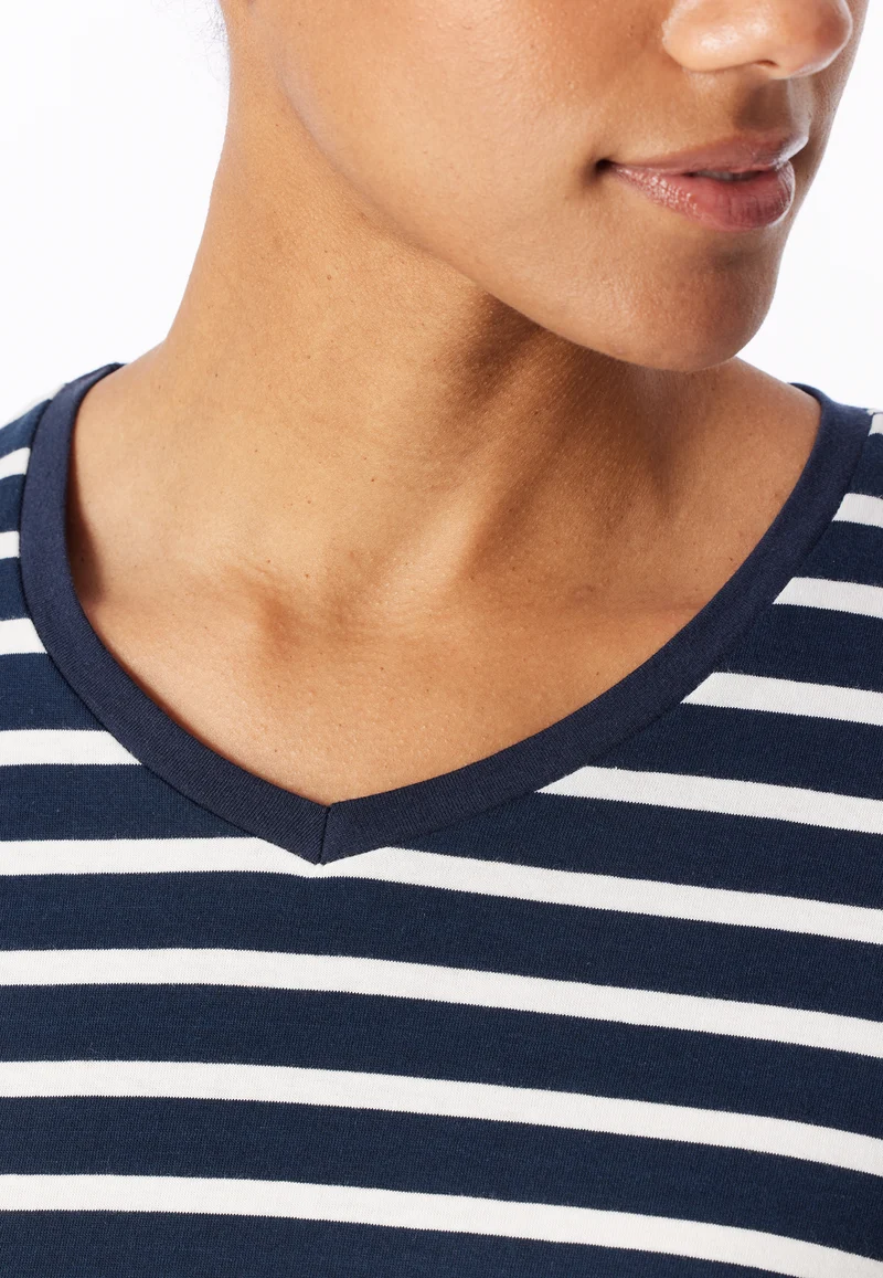 Nachthemd langarm Dunkelblau gestreift - Casual Essentials