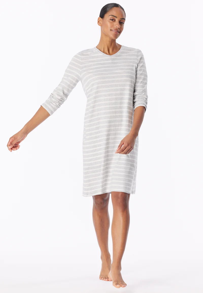 Nachthemd langarm Grau gestreift - Casual Essentials