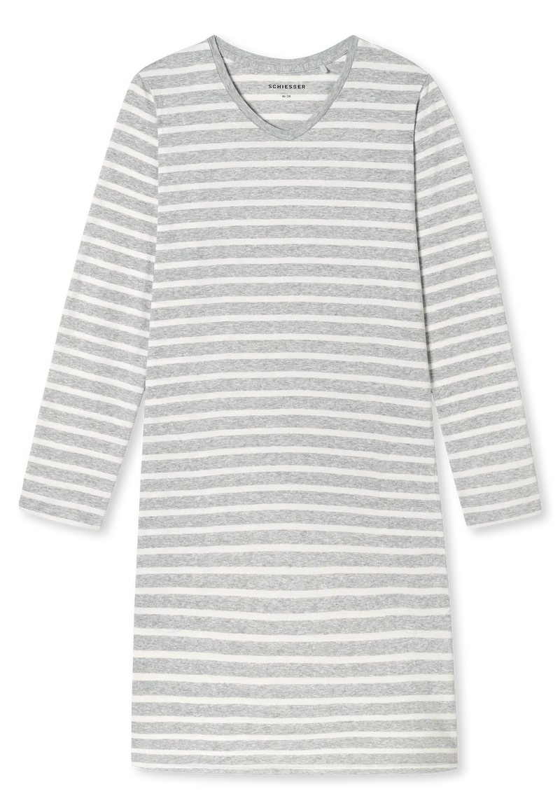 Nachthemd langarm Grau gestreift - Casual Essentials