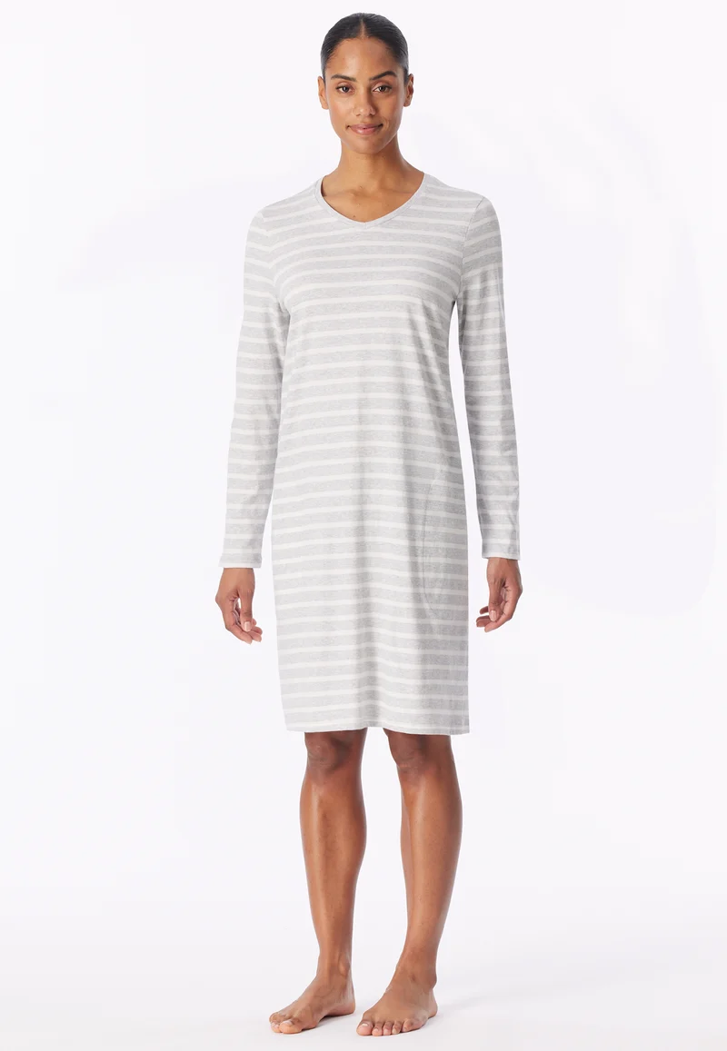 Nachthemd langarm Grau gestreift - Casual Essentials