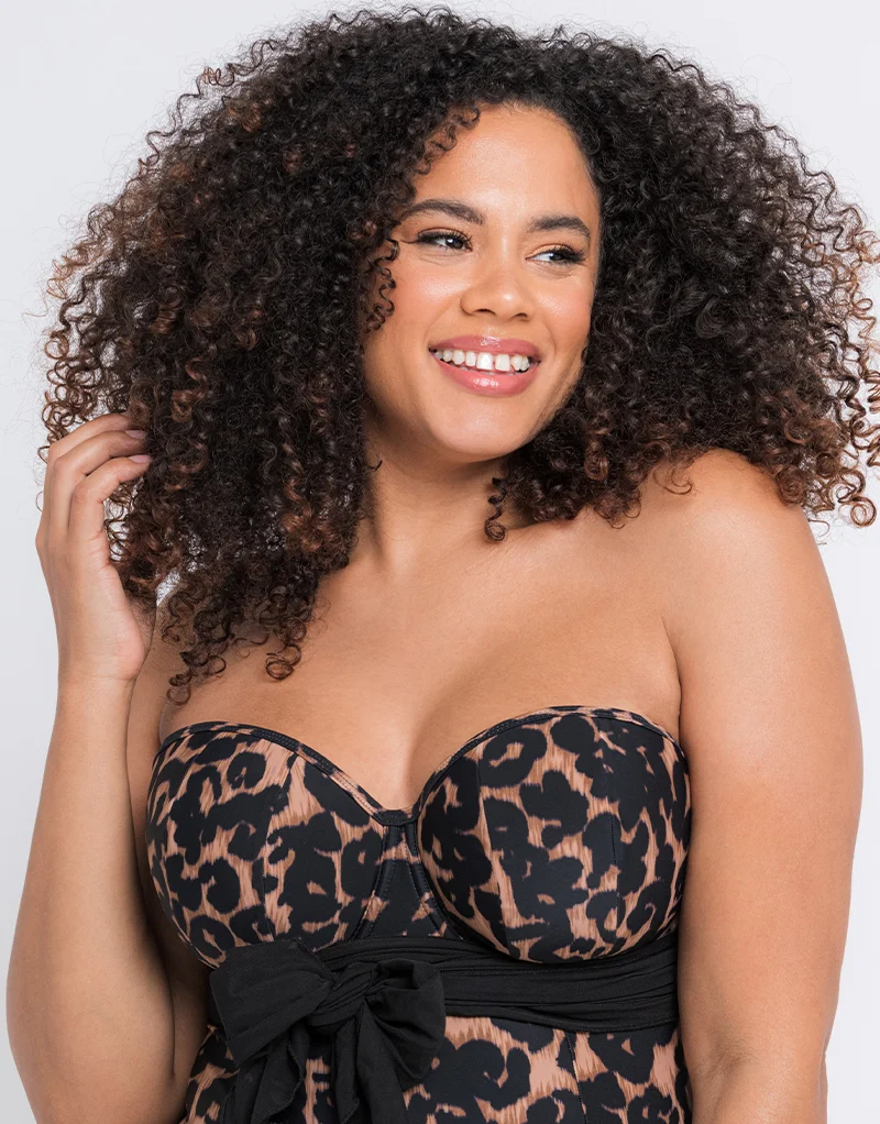 Curvy Kate Wrapsody Bandeau Strapless Multiway Swimsuit Leopard Print