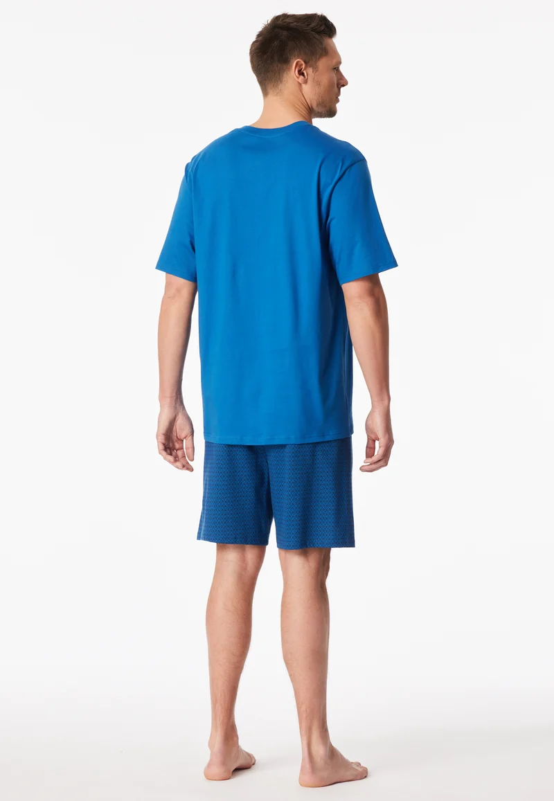 Schlafanzug kurz Blau gemustert - Comfort Essentials