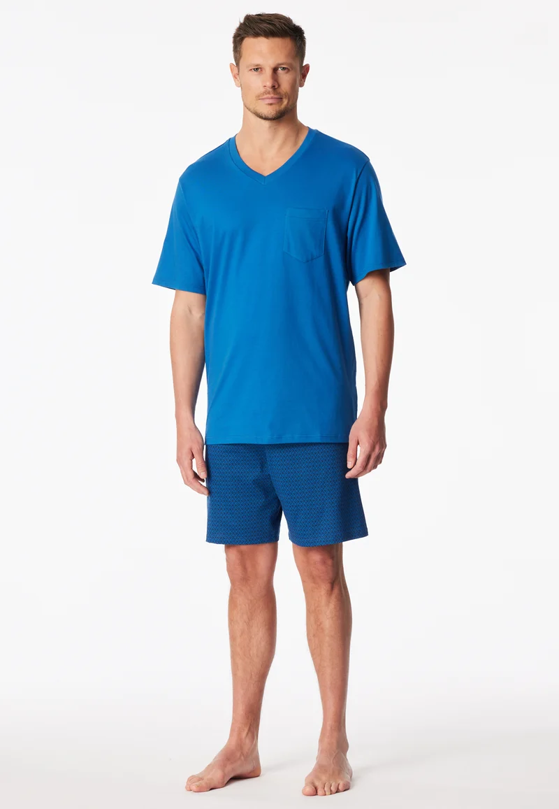 Schlafanzug kurz Blau gemustert - Comfort Essentials