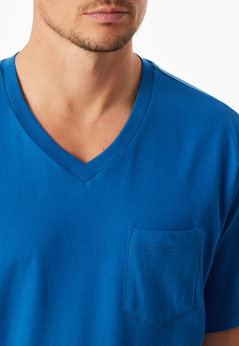 Schlafanzug kurz Blau gemustert - Comfort Essentials