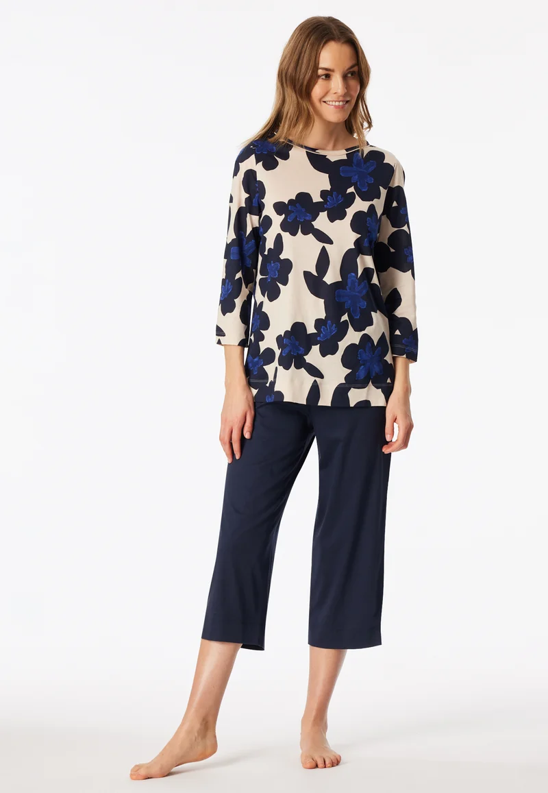 Schlafanzug 3/4-lang Dunklblau gemustert - Comfort Nightwear