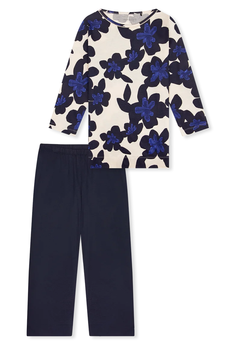 Schlafanzug 3/4-lang Dunklblau gemustert - Comfort Nightwear