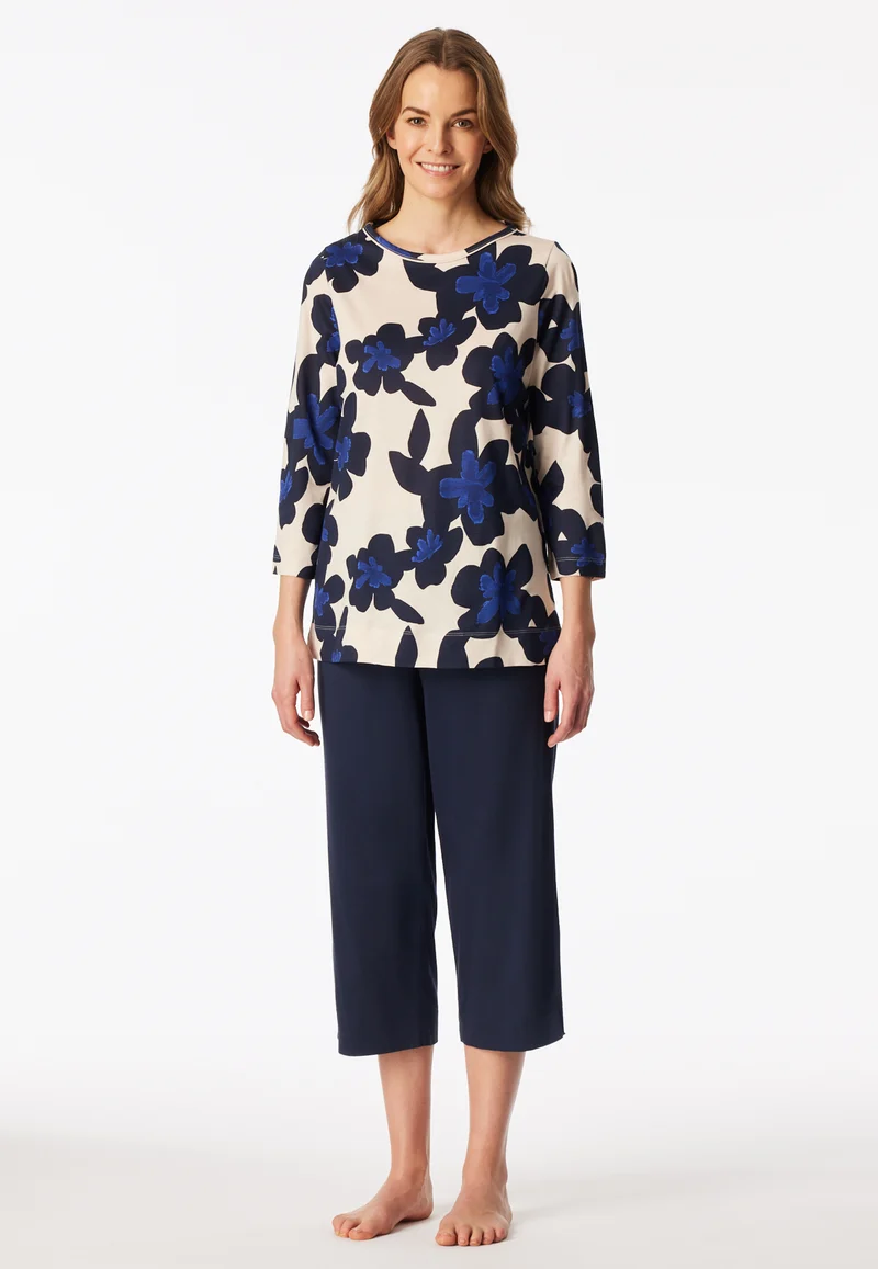 Schlafanzug 3/4-lang Dunklblau gemustert - Comfort Nightwear