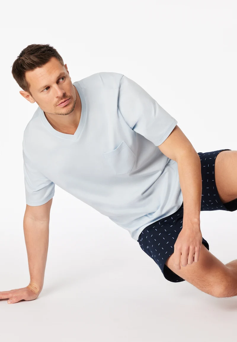 Schlafanzug kurz Blau gemustert - Comfort Essentials