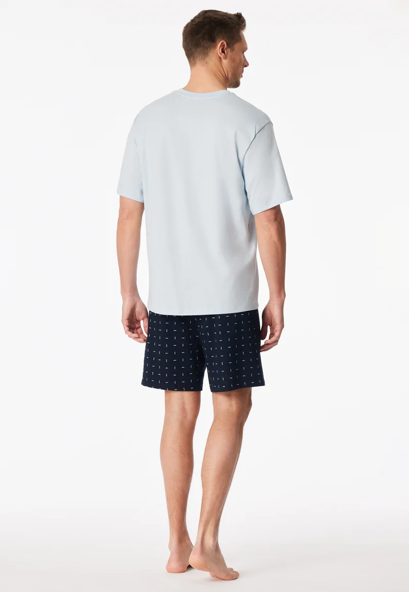 Schlafanzug kurz Blau gemustert - Comfort Essentials