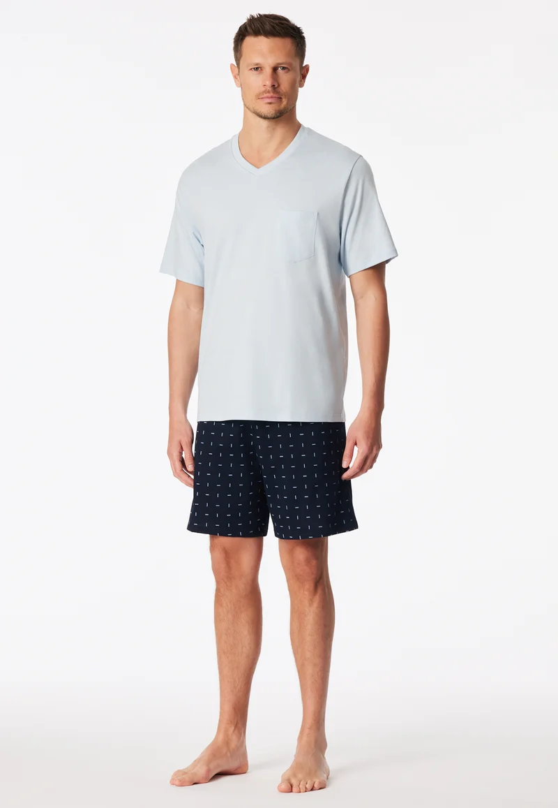 Schlafanzug kurz Blau gemustert - Comfort Essentials