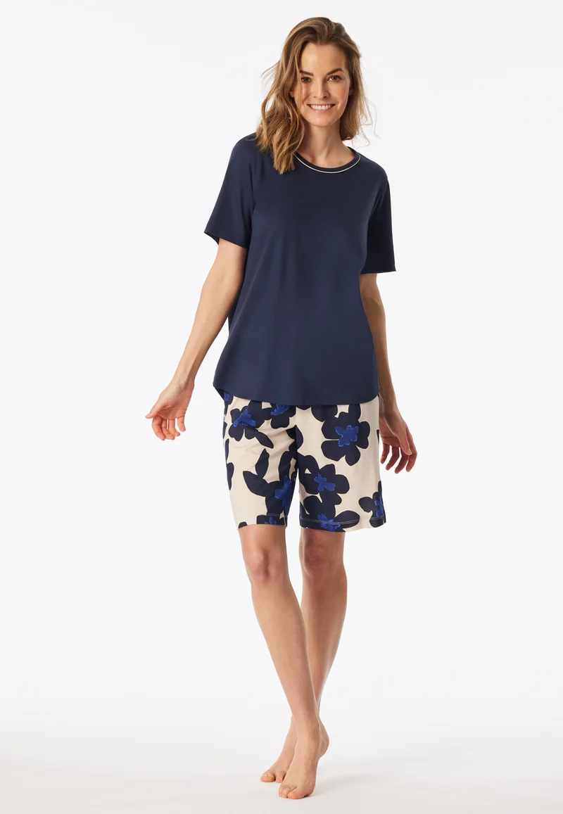 Schlafanzug kurz Dunkelblau gemustert - Comfort Nightwear