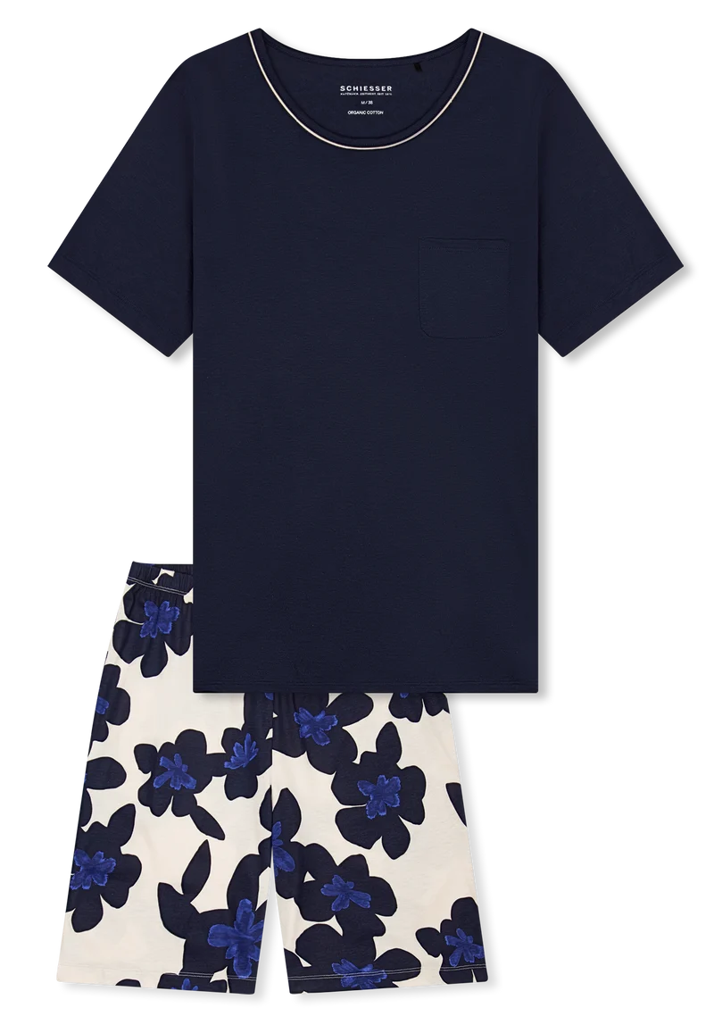 Schlafanzug kurz Dunkelblau gemustert - Comfort Nightwear