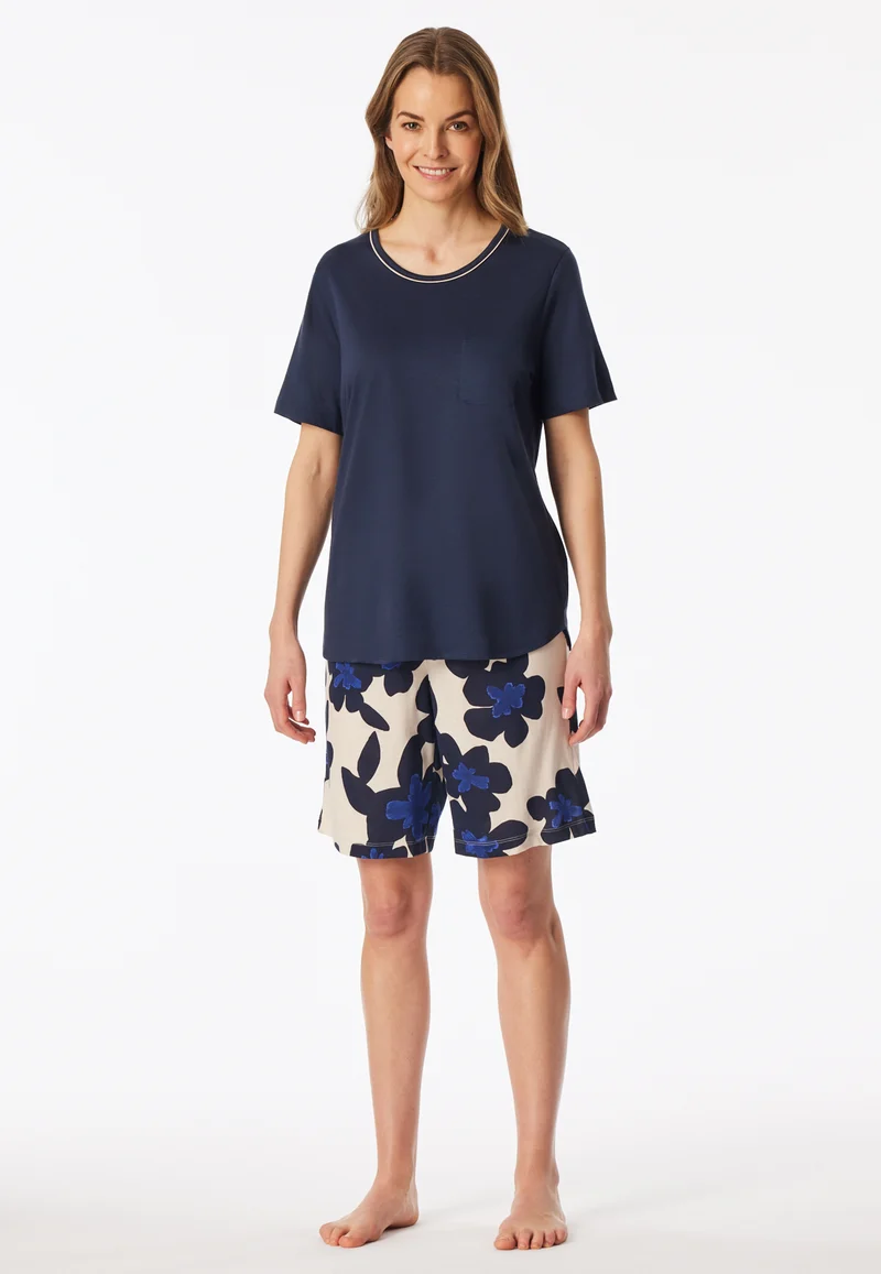 Schlafanzug kurz Dunkelblau gemustert - Comfort Nightwear