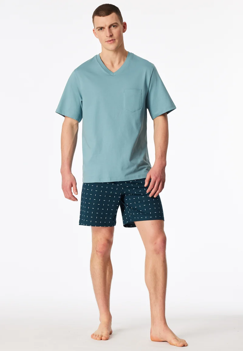 Schlafanzug kurz Blau gemustert - Comfort Essentials