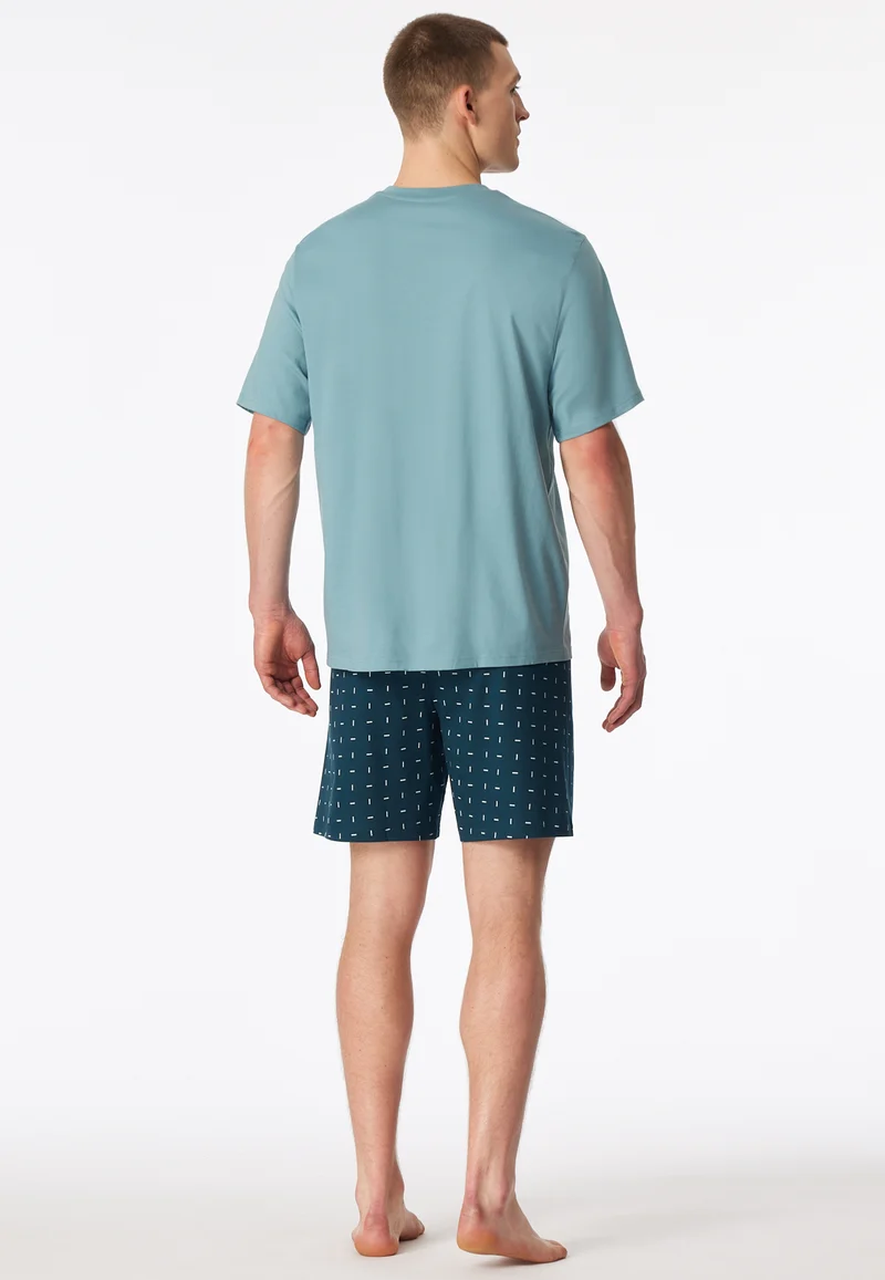 Schlafanzug kurz Blau gemustert - Comfort Essentials