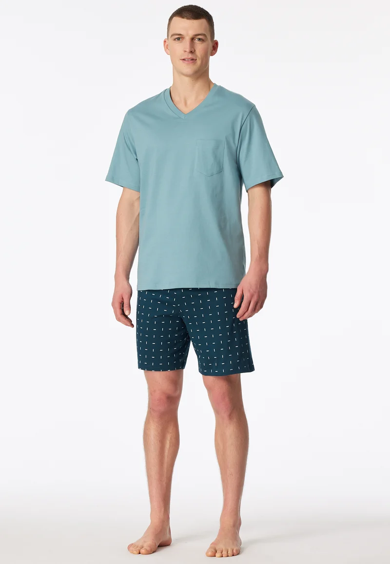 Schlafanzug kurz Blau gemustert - Comfort Essentials