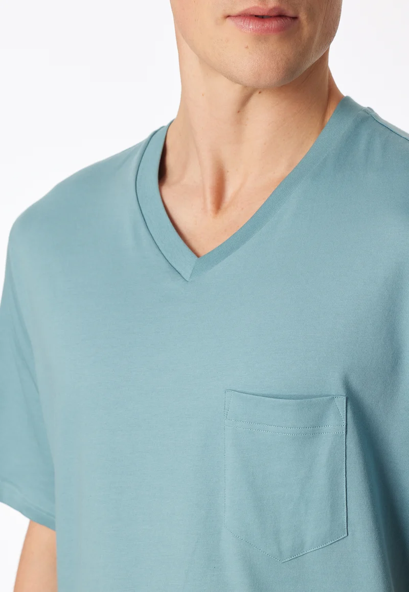 Schlafanzug kurz Blau gemustert - Comfort Essentials