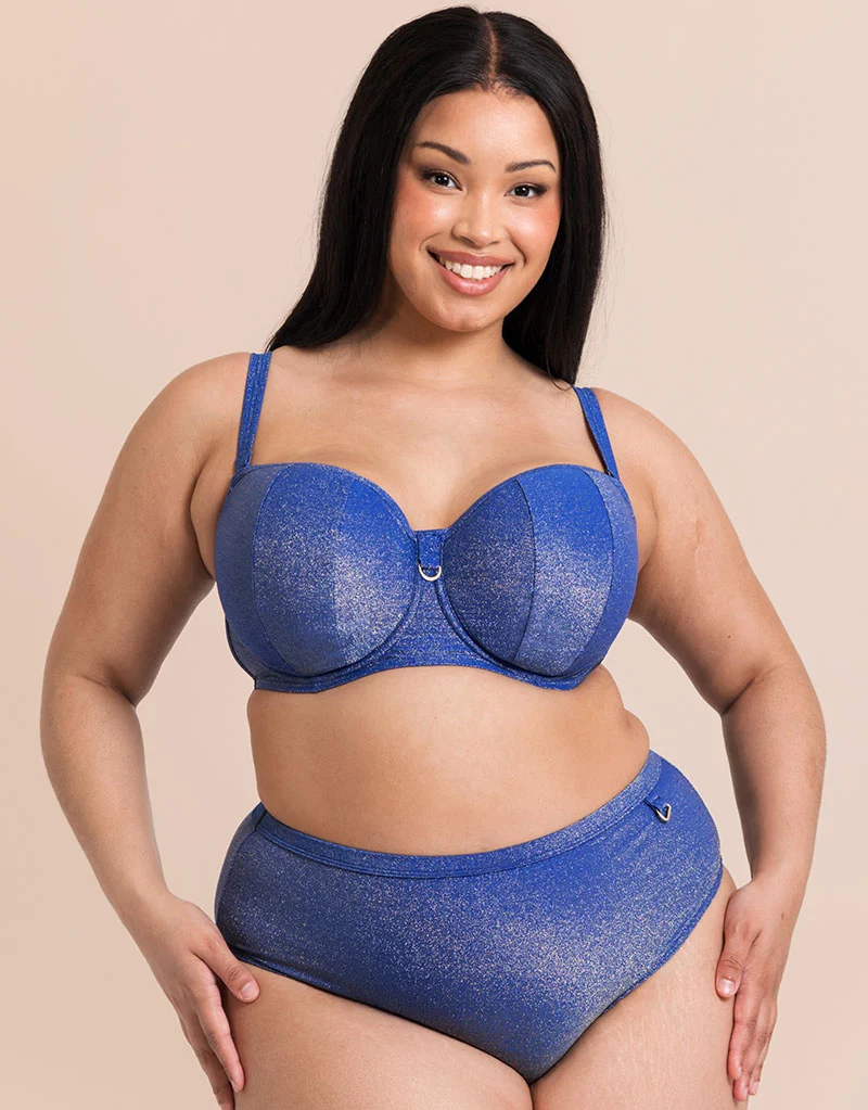 Curvy Kate Sapphire Seas Bandeau Bikini Top Blue Sparkle
