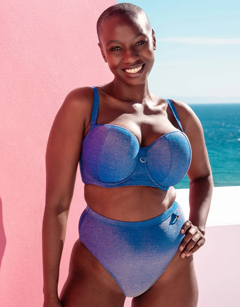 Curvy Kate Sapphire Seas Bandeau Bikini Top Blue Sparkle