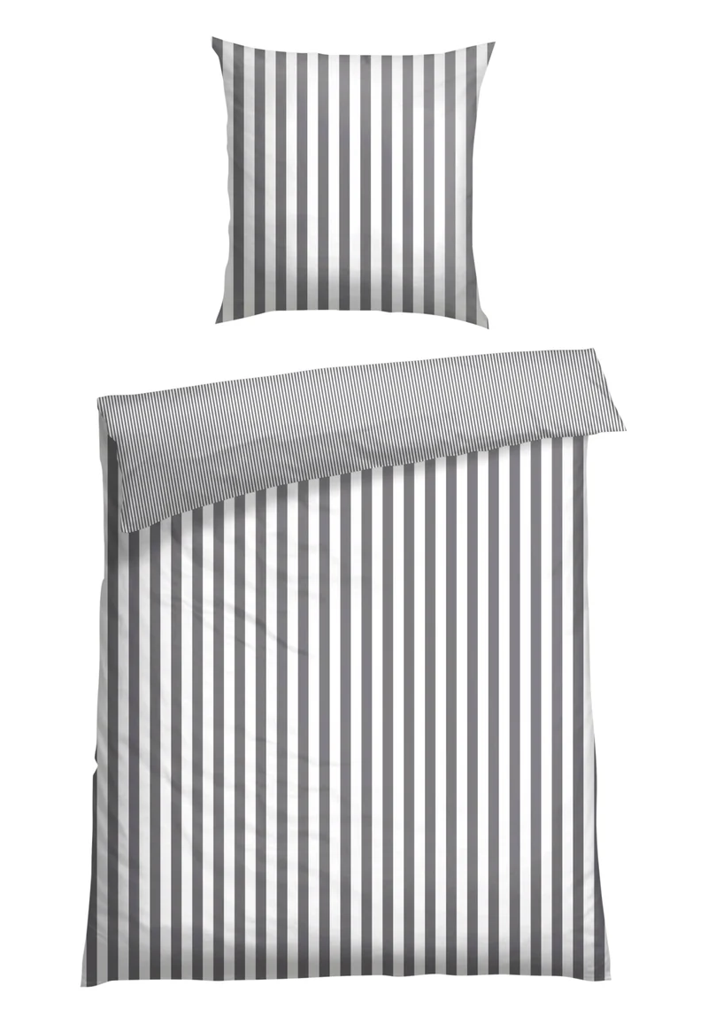 Bettwäscheset 2-teilig Grau/Weiss gestreift - SCHIESSER Home