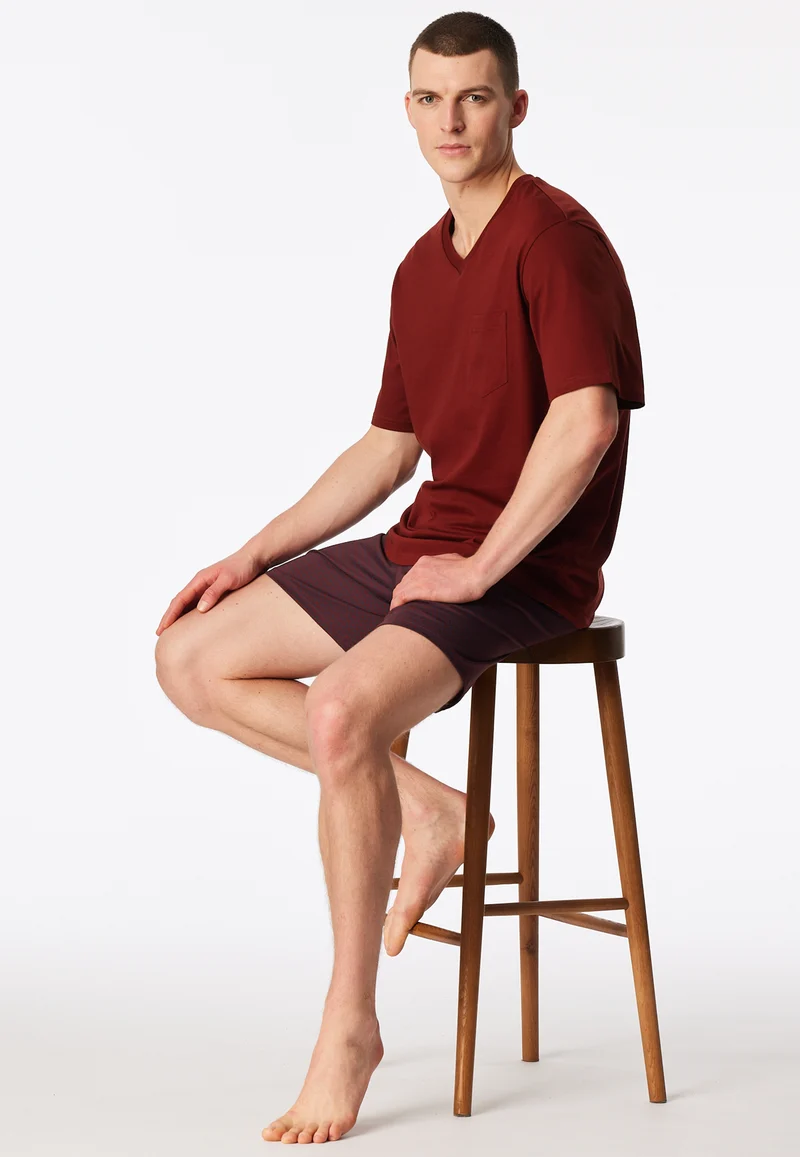 Schlafanzug kurz Bordeaux gemustert - Comfort Essentials