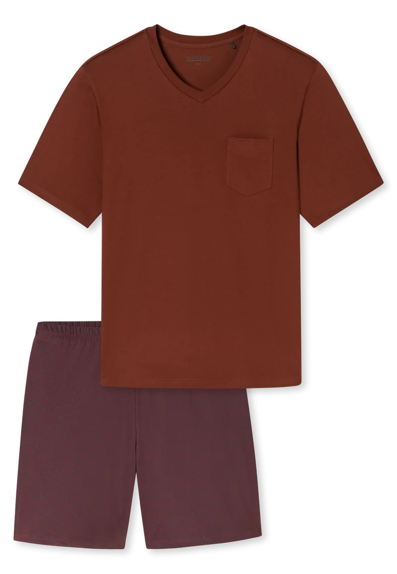 Schlafanzug kurz Bordeaux gemustert - Comfort Essentials