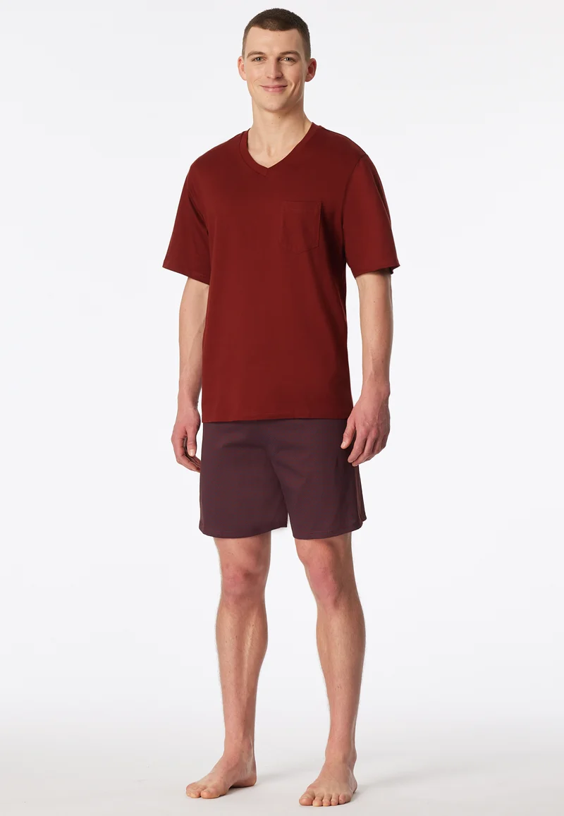 Schlafanzug kurz Bordeaux gemustert - Comfort Essentials