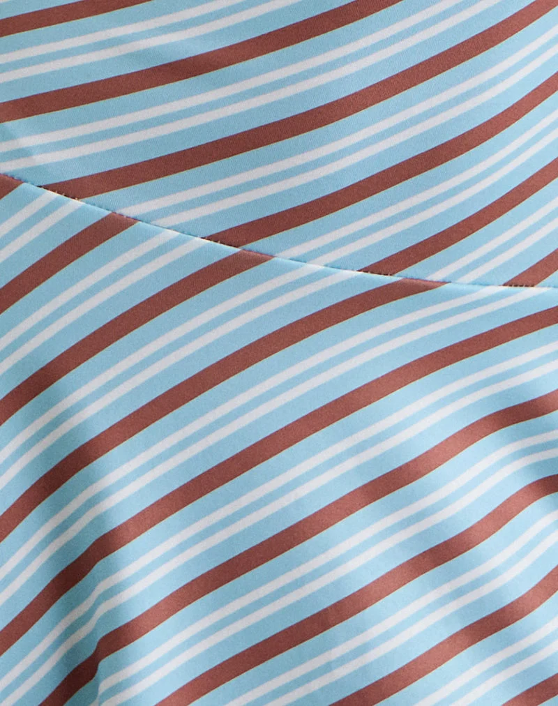 Kagari Mini Dress in Diagonal Stripe Light Blue
